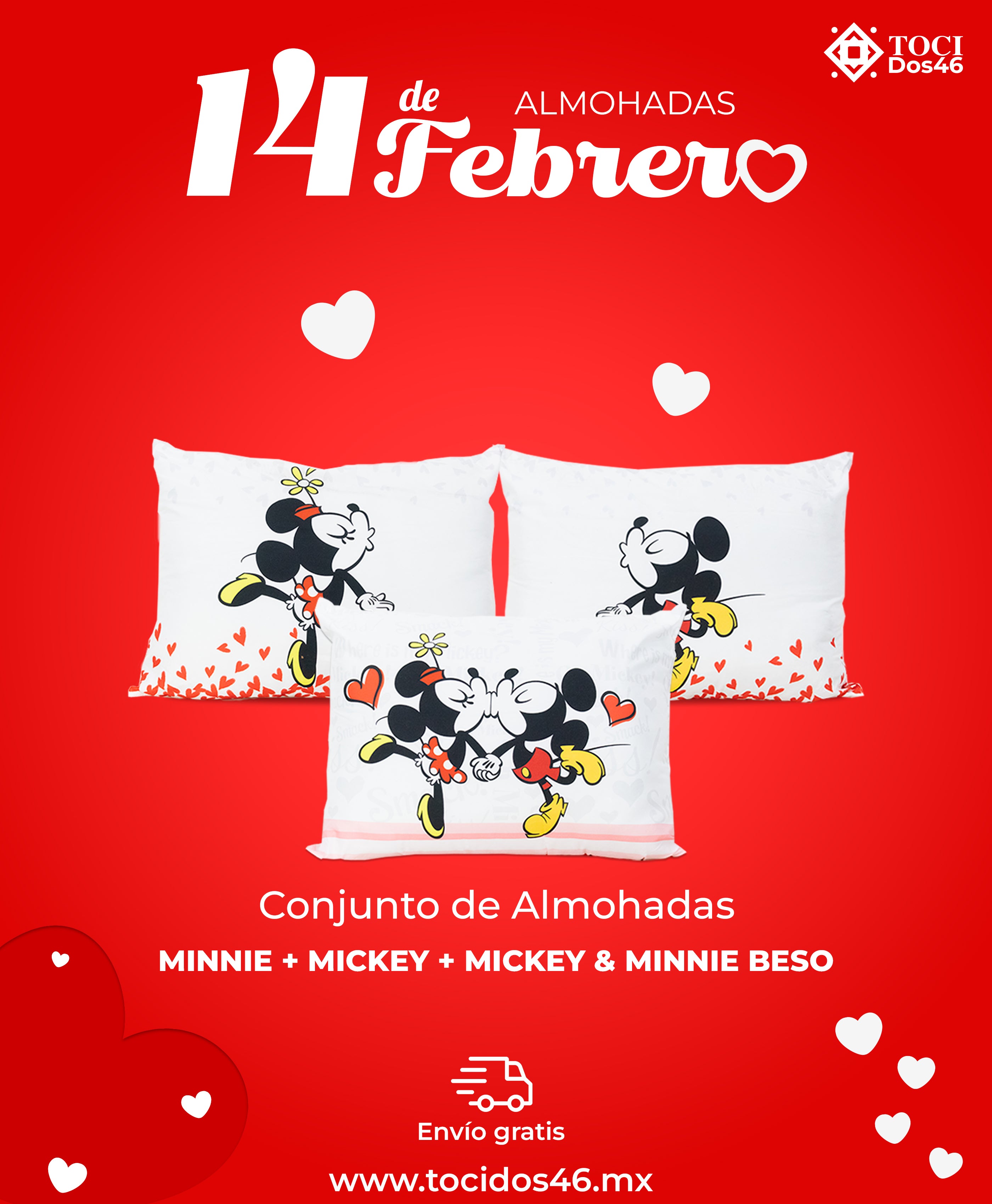 Conjunto de Almohadas Mickey Minnie Beso