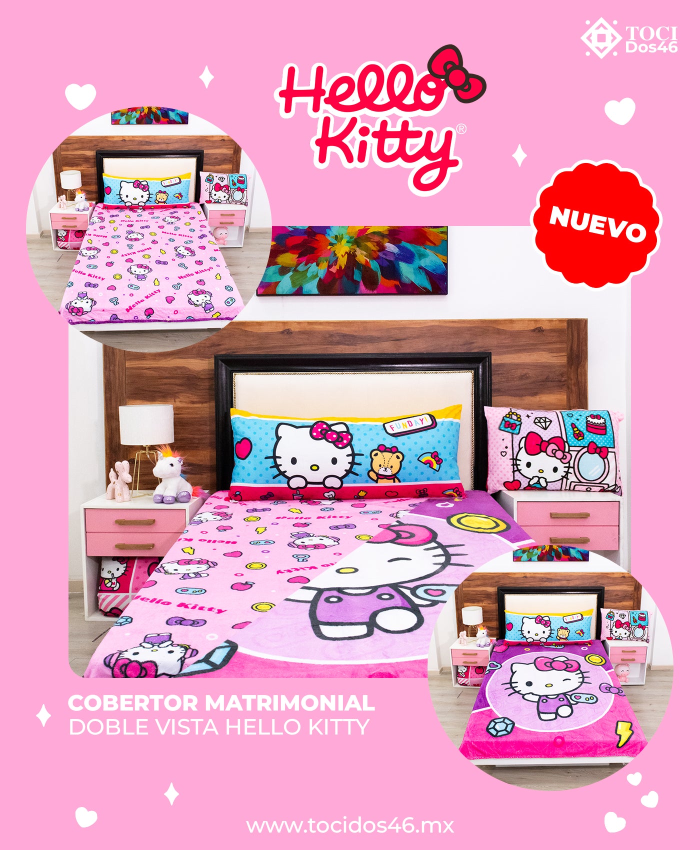 Cobertor Matrimonial Doble Vista Hello Kitty