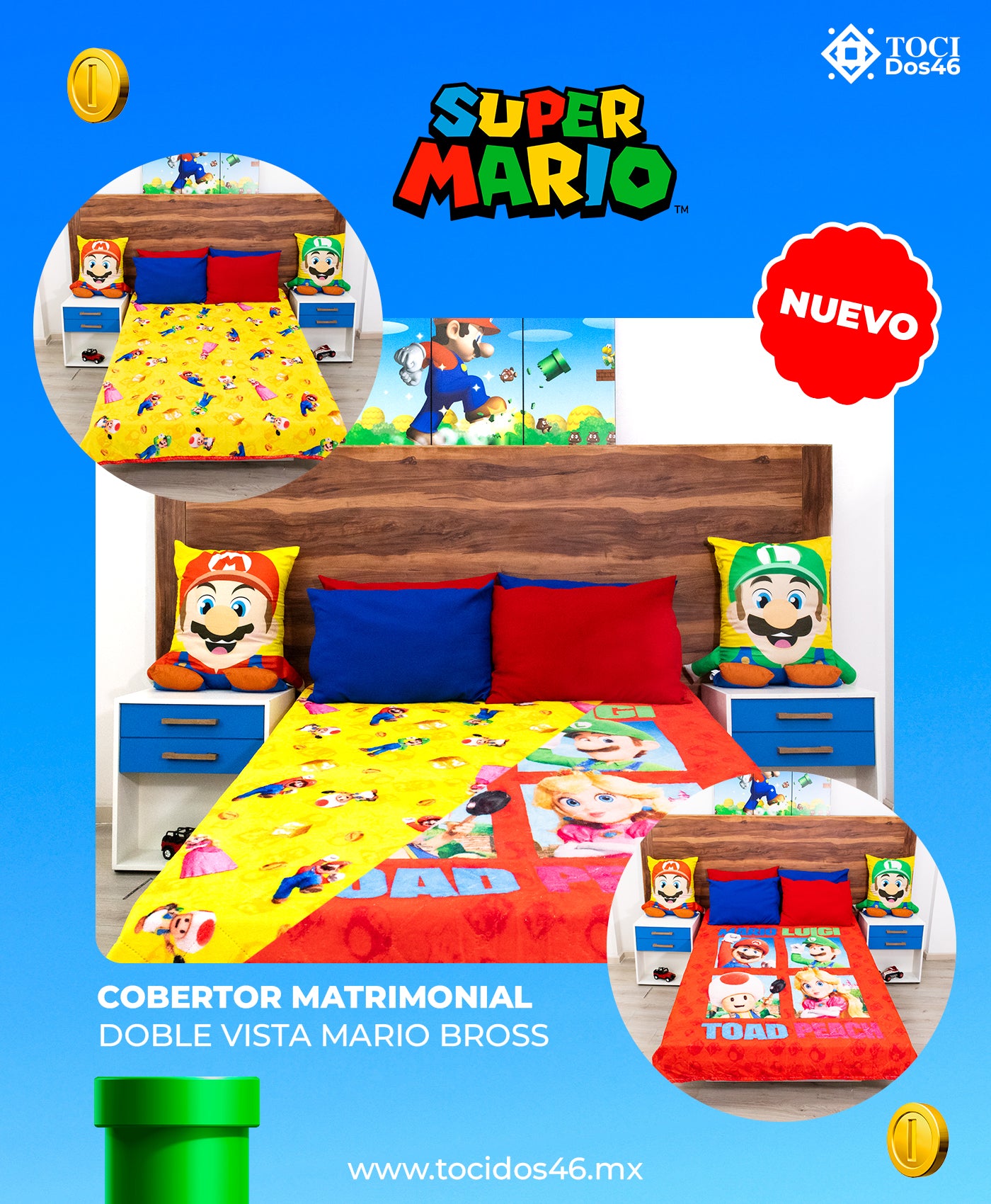 Cobertor Matrimonial Doble Vista Mario Bros