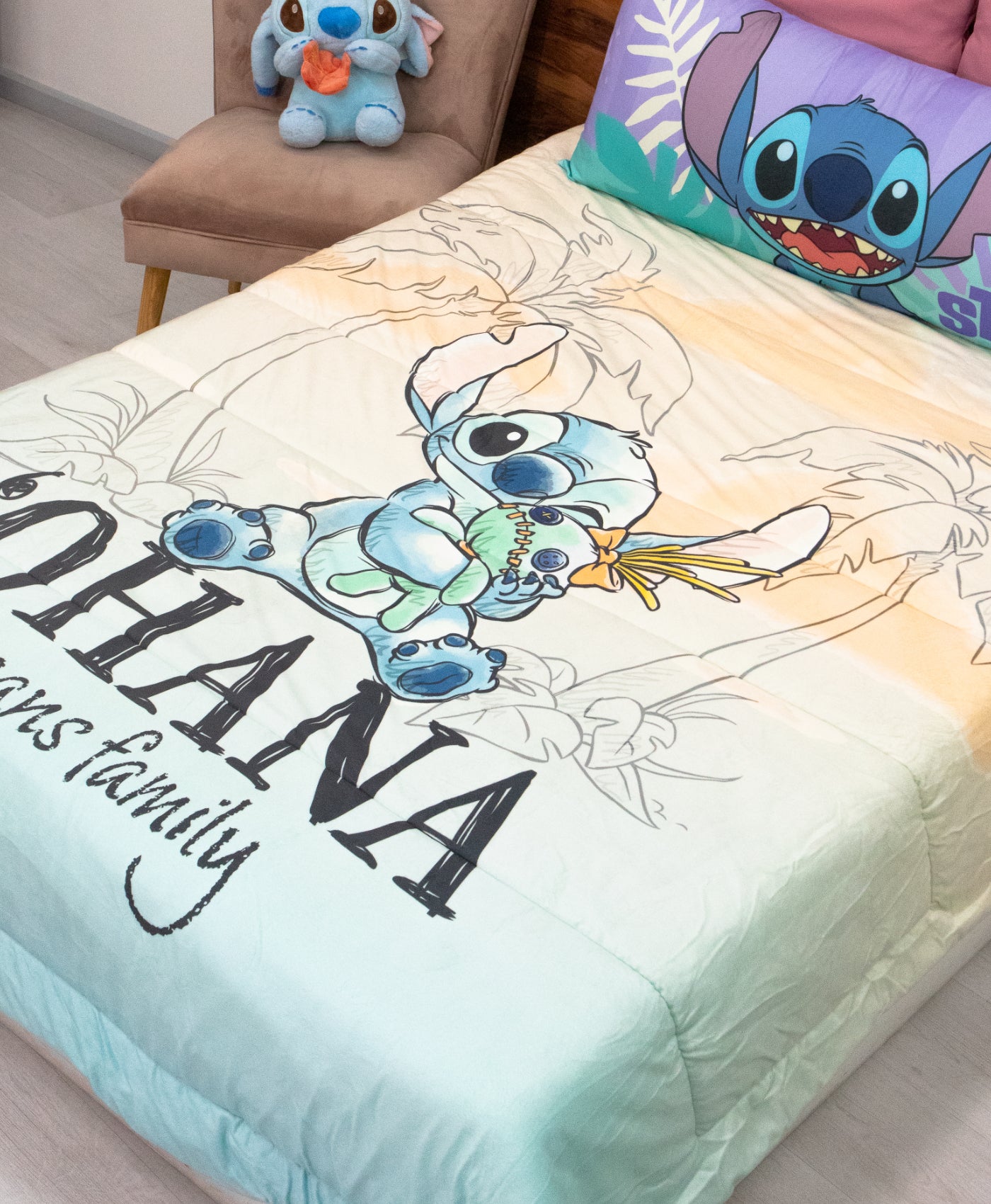 Colcha Hotelera Doble Vista Stitch Ohana