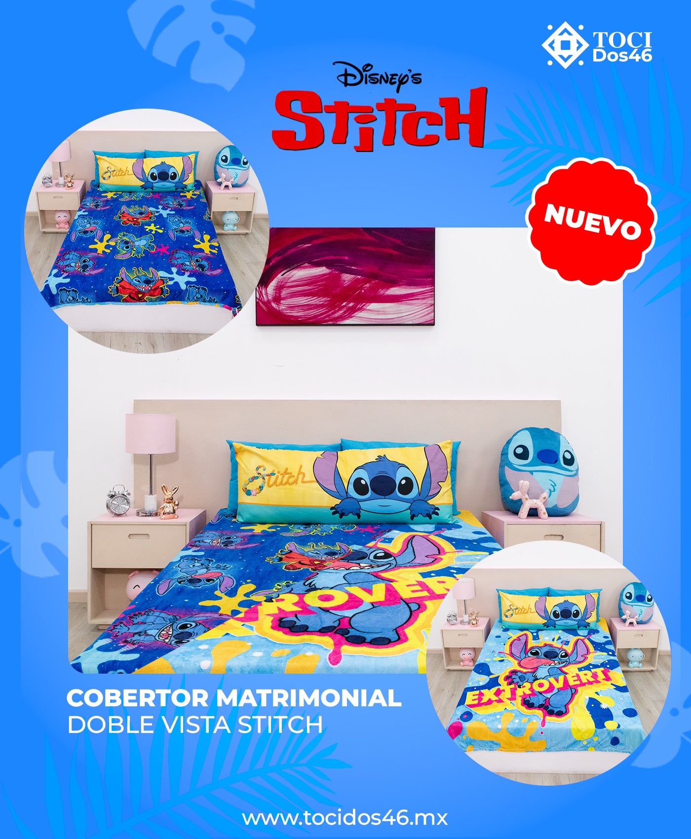 Cobertor Matrimonial Doble Vista Stitch Azul